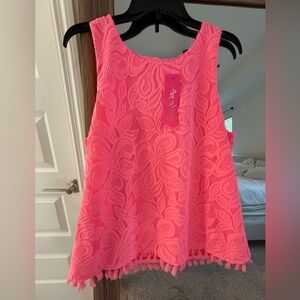 Lilly Pulitzer Maybelle Top Lily’s Coral Wildflower Lace NWT L preppy beach